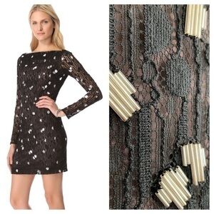 Diane Von Furstenberg Black Lace Zarita Silver Bubbles Long Sleeve Mini Dress 2